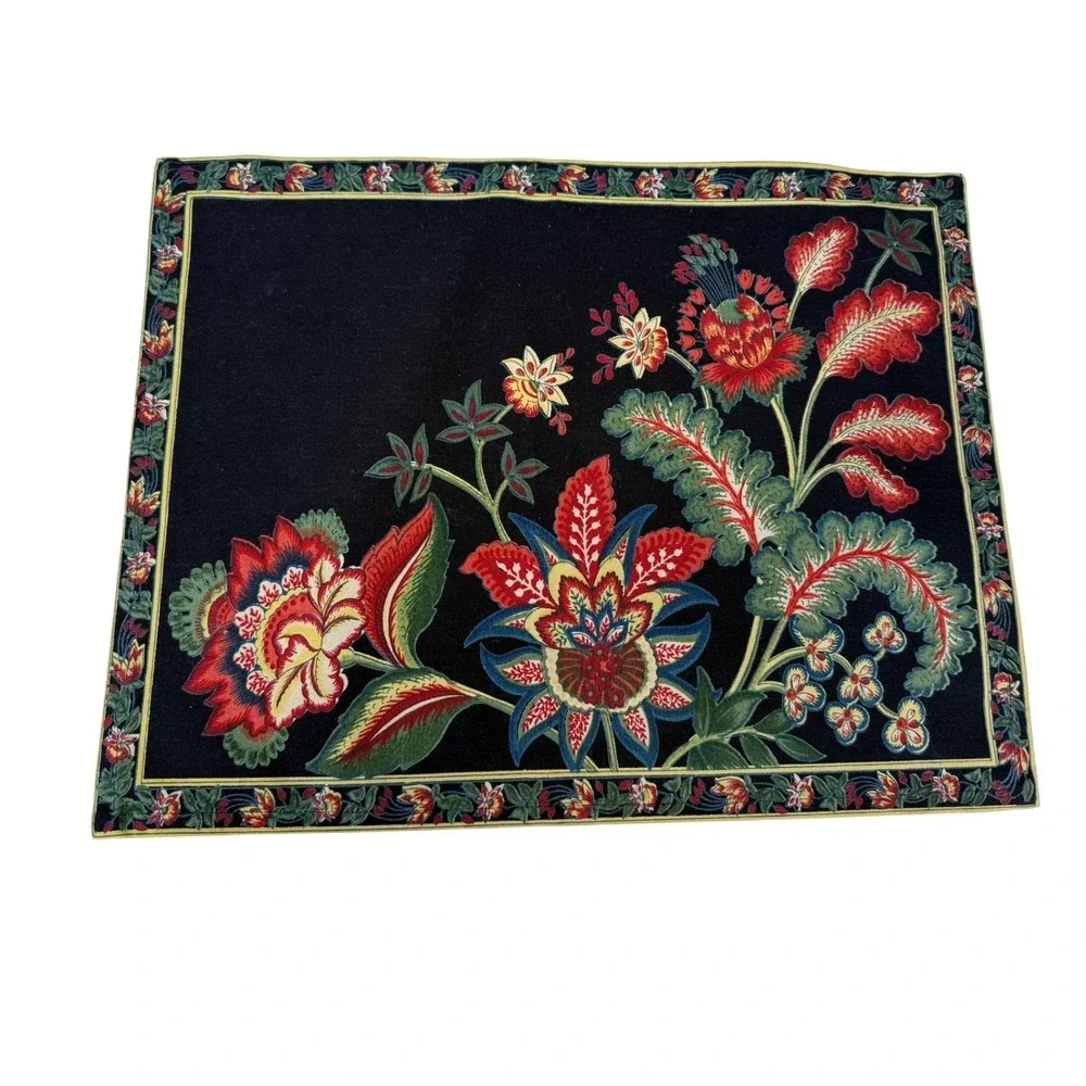 April Cornell for Danica Black Floral Cotton Placemats Set of 8 Jacobean Boho